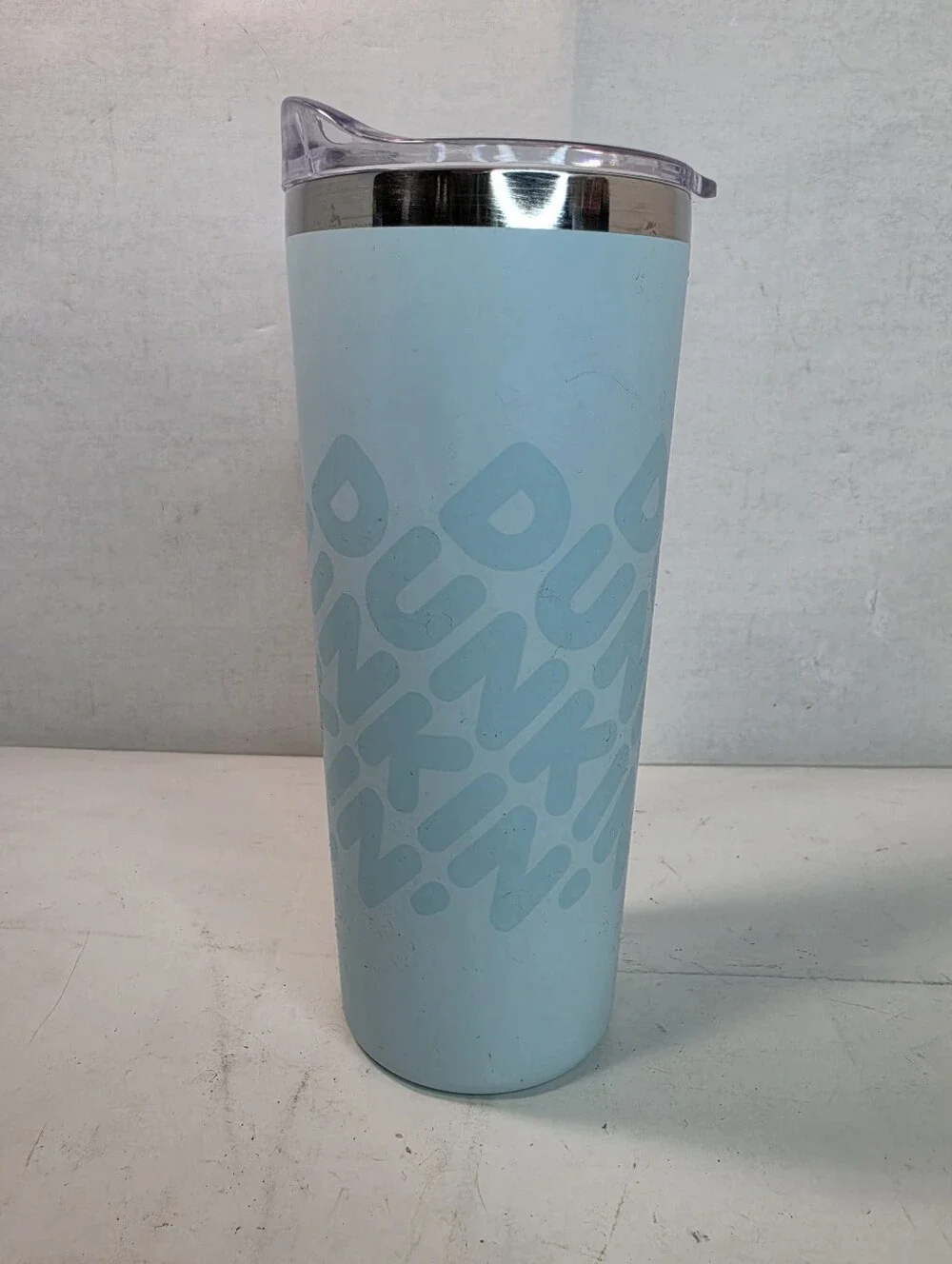 Dunkin' brand 20oz Light Blue Polished/Matte Stainless Steel Sipper Tumbler,